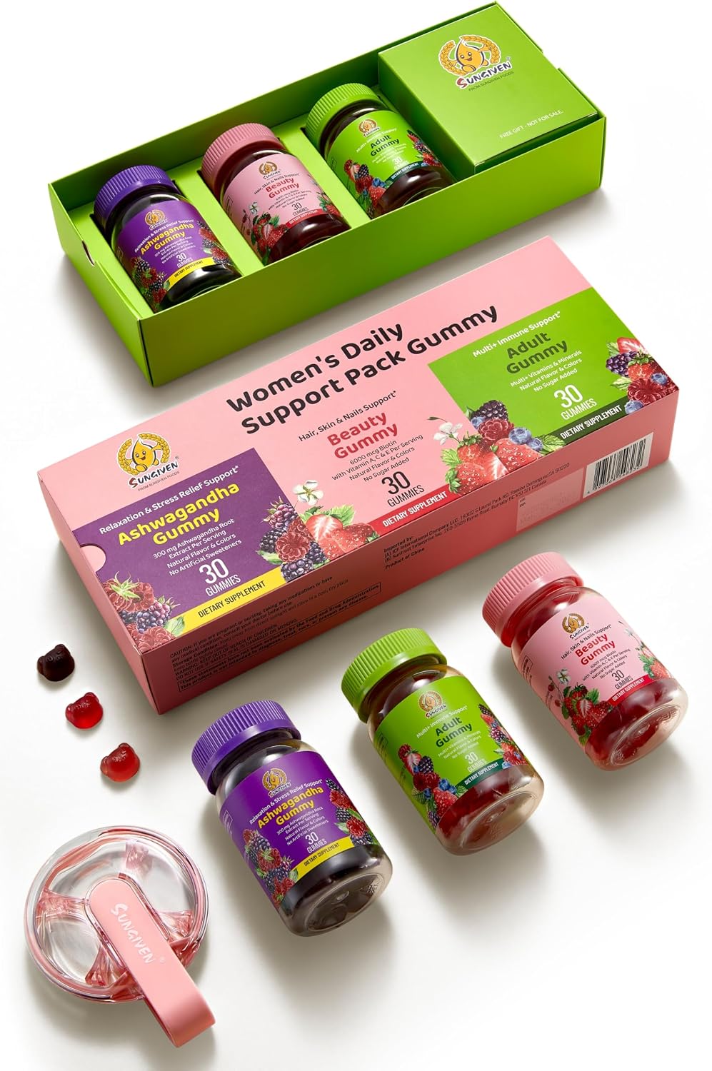 SUNGIVEN Women's Multivitamin Gummy Pack – 3-Step Support for Hair & Skin with KSM-66 Ashwagandha, Berry Flavour, 90 Gummies (15-Day Supply) - görsel 1