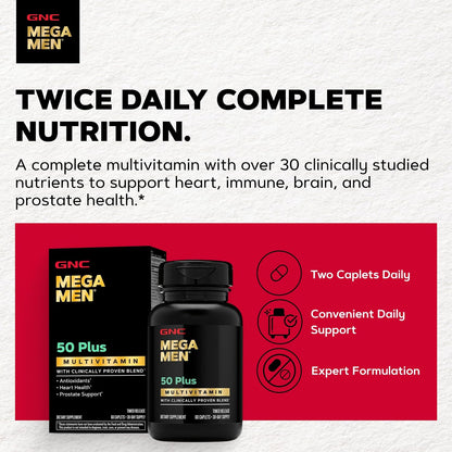 GNC Mega Men 50 Plus Multivitamin Caplets for Men Over 50