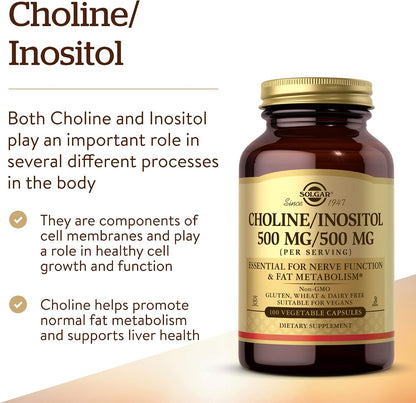 Solgar Choline/Inositol 500 mg/500 mg, 100 Vegetable Capsules