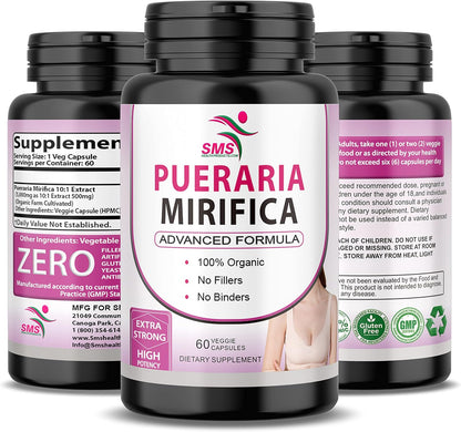 Pueraria Mirifica (Kwao Krua Kao) Supplement Capsules – Pure Root 10:1 Concentrated Extract, Premium Organic, 60 Veggie Capsules