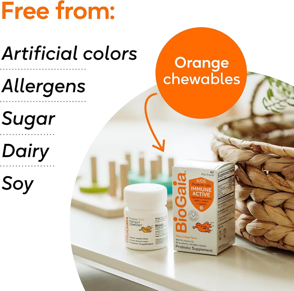 BioGaia Immune Active Kids | Probiotic + Vitamin D | for Digestive & Immune Health | Ages 3+ | Allergen, Dairy, Soya & Gluten-free | Trusted by Paediatricians | 30 Day Supply | Orange Flavoured Chewable - görsel 6