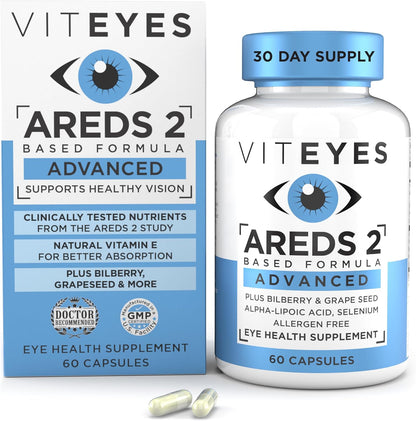 Viteyes AREDS 2 Advanced Macular Support - 60 Capsules (30-Day Supply) - Allergen Free, Vegan Eye Vitamins with Lutein, Zeaxanthin, and Antioxidants