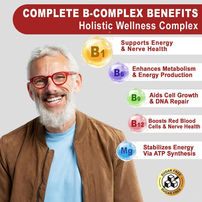 Vitamin B1 (Benfotiamine) Gummies 500mg – B Complex with B6, B9, Magnesium – Vegan, Sugar-Free, 60 Count