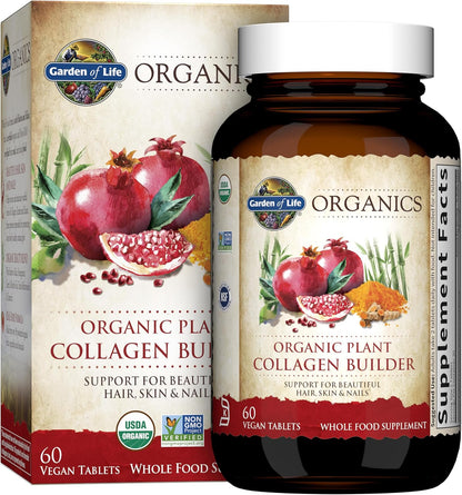 Garden of Life Organics Plant Collagen Builder with Biotin & Silica - Plant-Based Collagen Supplement for Hair, Skin, Nails & Joint Support - Organic, Non-GMO, Vegan - 60 Tablets