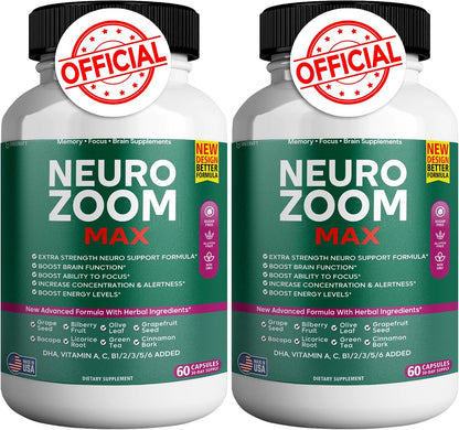 Neuro Zoom Max Extra Strength Brain Support with Herbal Ingredients, 60 Capsules