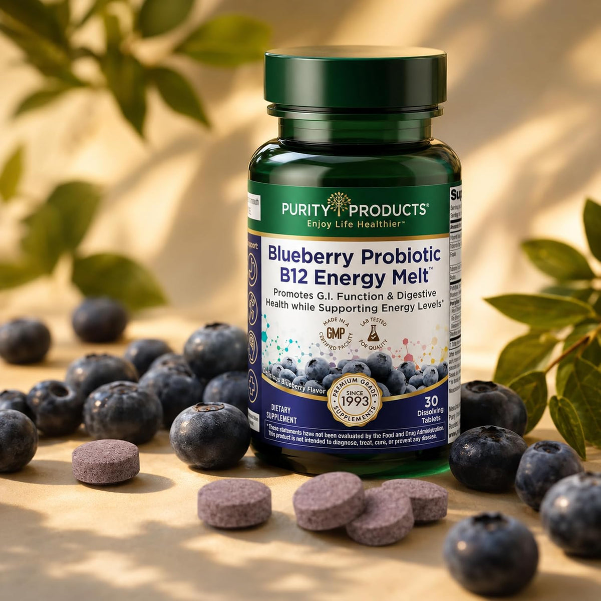 Purity Products Blueberry Probiotic B12 Energy Melt - Organic Blueberries, Methylcobalamin B12, 30 Melts - görsel 5