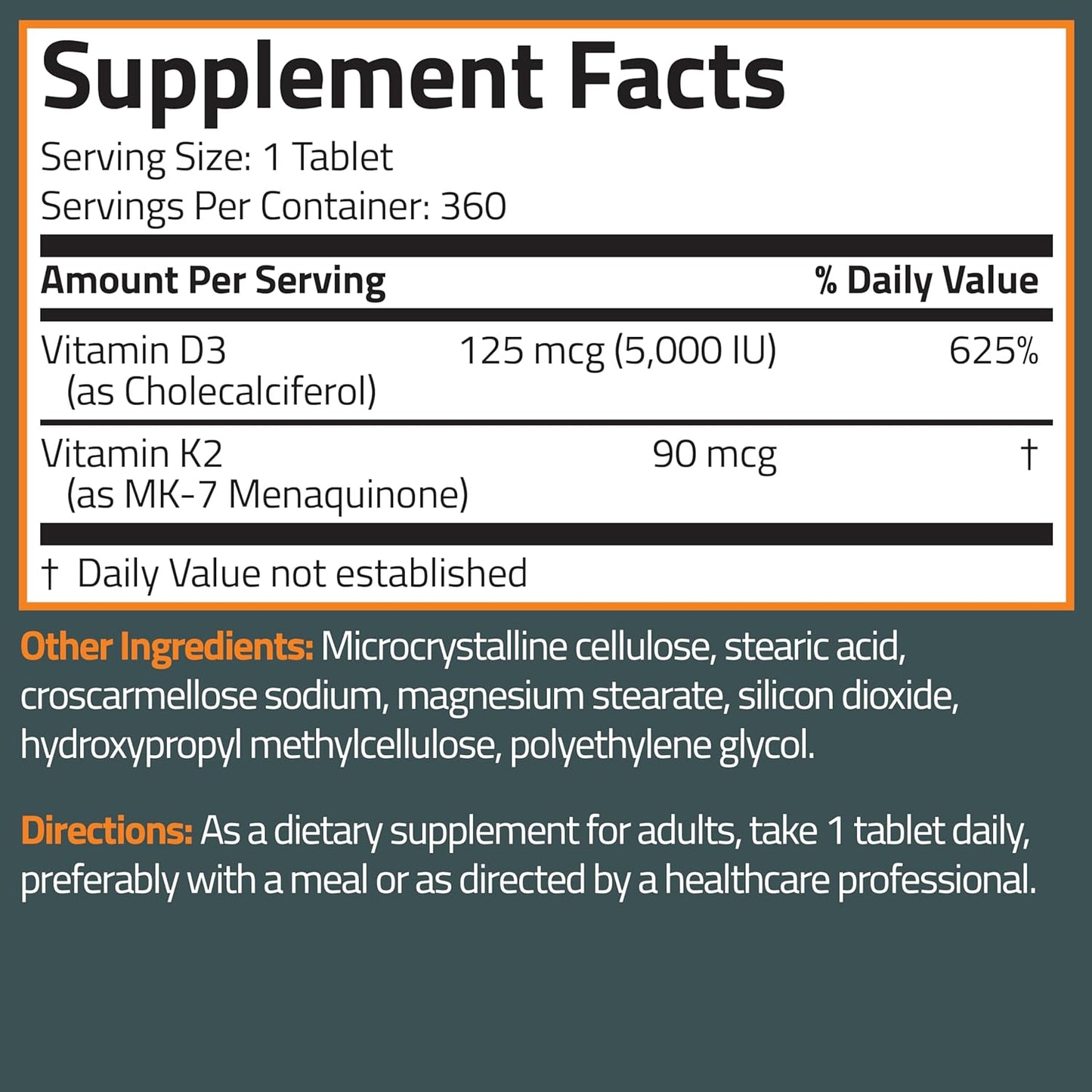 Bronson Vitamin K2 D3 (MK7) Supplement – 5000 IU D3 & 90 mcg K2 MK-7, Non-GMO, 360 Tablets - görsel 7