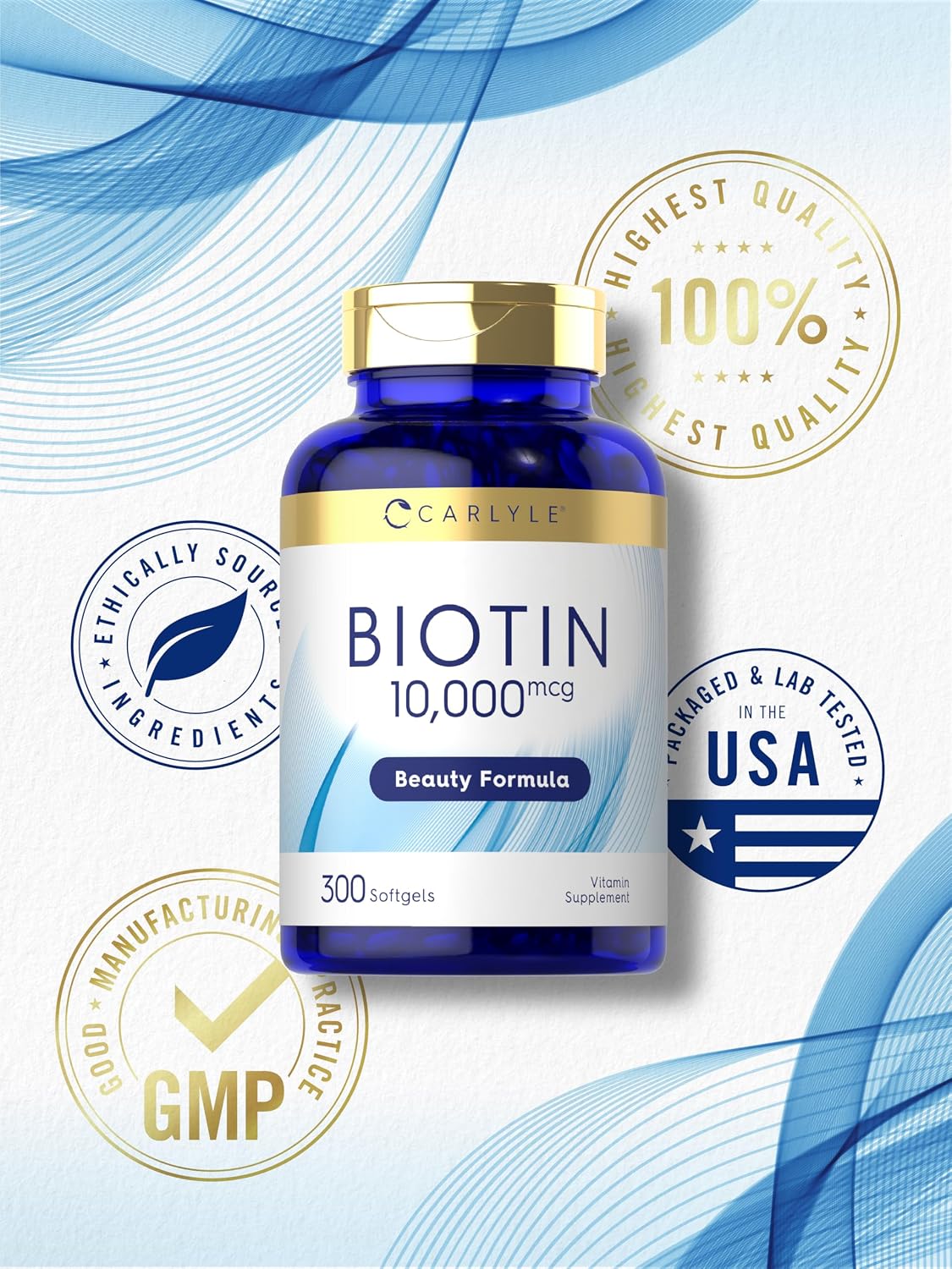 Carlyle Biotin 10000mcg, 300 Softgels - High Strength for Hair, Skin, and Nails - görsel 6