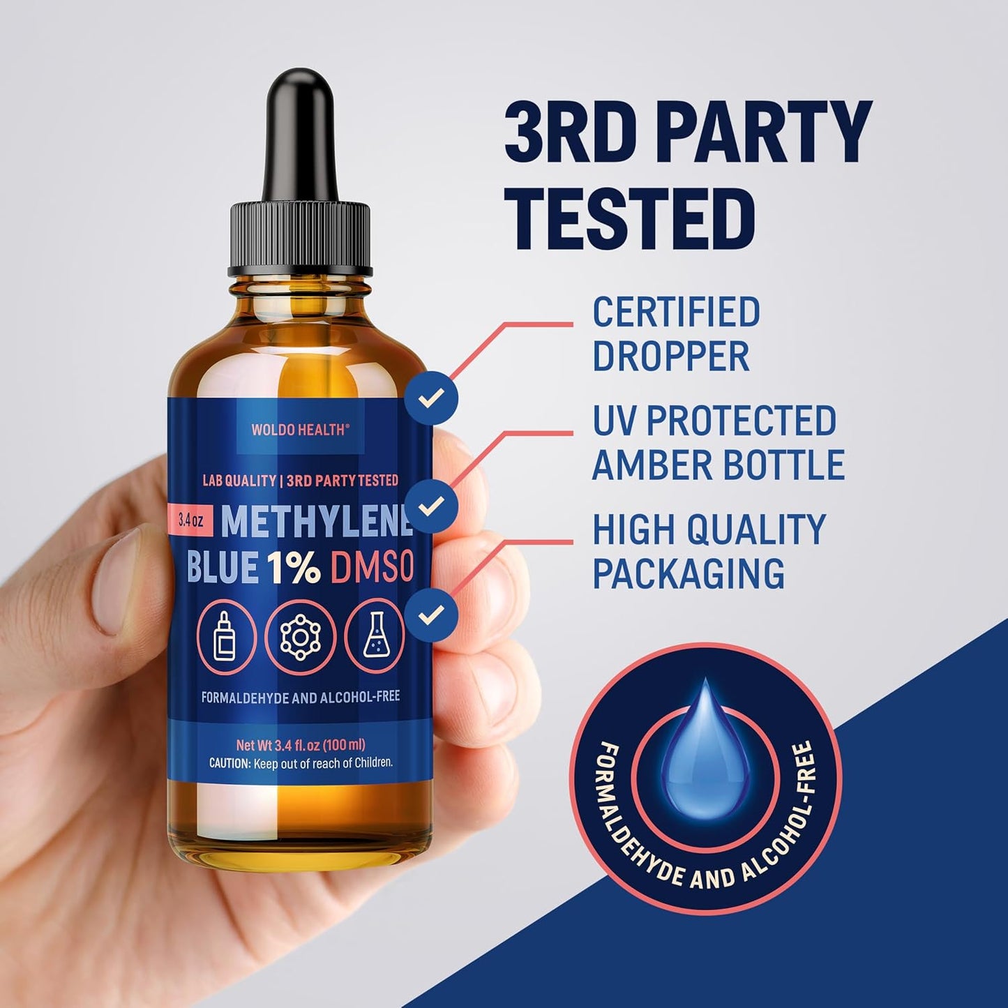 WoldoHealth DMSO 10% with Methylene Blue 1% - 3.4oz Amber Glass Bottle with Precision Dropper - görsel 3