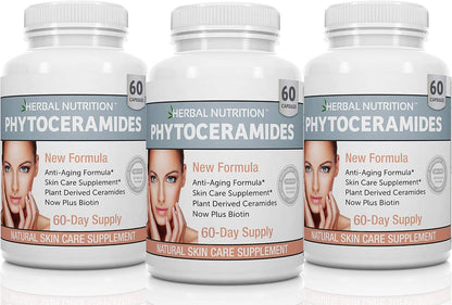 Herbal Nutrition Phytoceramides Skin Health Supplement with Biotin & Vitamins A, C, D, E, 240 Capsules