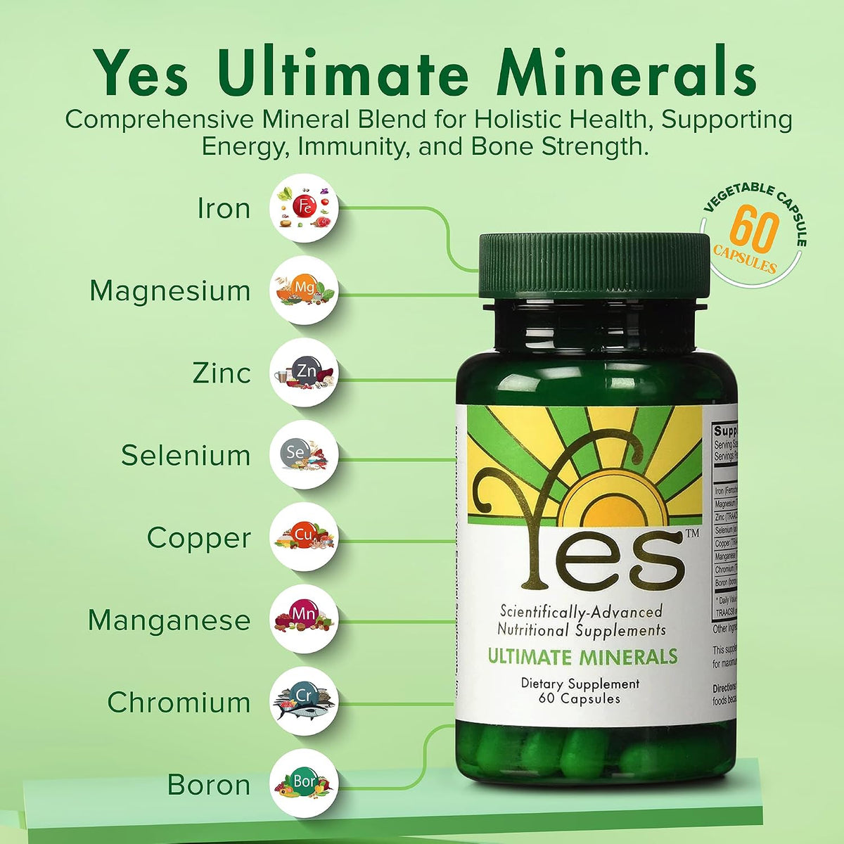 YES Chelated Magnesium and Zinc Multimineral (TRAACS) – 60 Vegan Capsules - görsel 2
