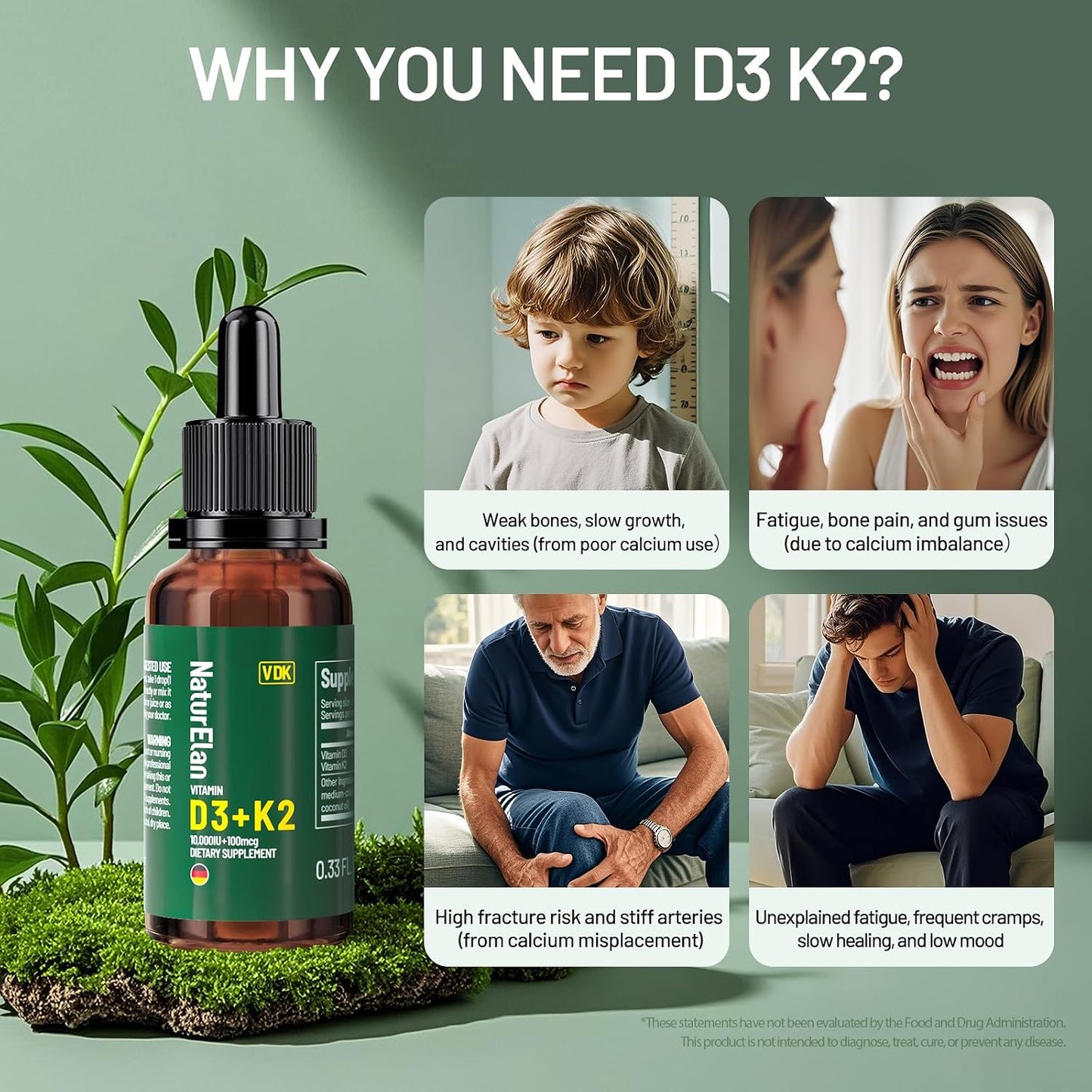 Organic Vitamin D3 K2 Drops with MCT Oil - 10,000 IU D3 + 100 mcg K2 (MK-7) - 320 Servings - görsel 4