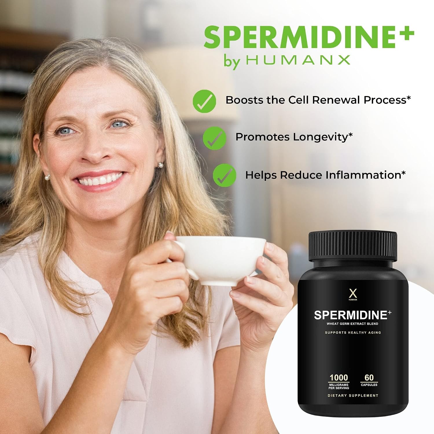 HUMANX Spermidine+ - Spermidine-Rich Wheat Germ Extract & Zinc for Cellular Renewal - Non-GMO, Made in the USA - görsel 3