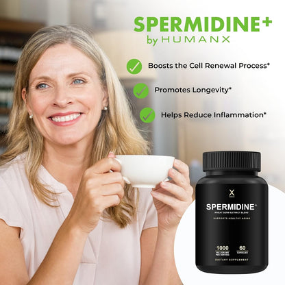 HUMANX Spermidine+ - Spermidine-Rich Wheat Germ Extract & Zinc for Cellular Renewal - Non-GMO, Made in the USA