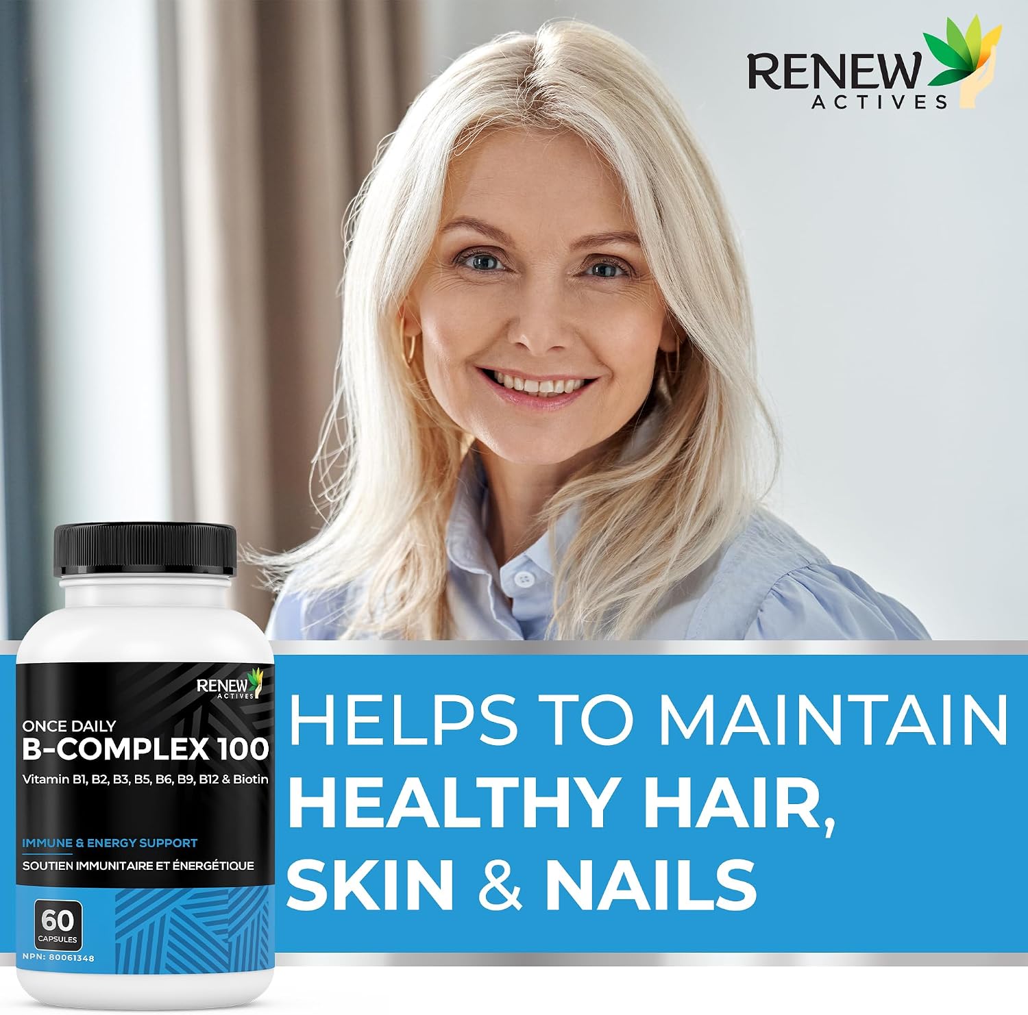 Renew Actives Vitamin B Complex 100 – Daily B1, B2, B3, B5, B6 & B12 for Energy and Metabolism – 60 Capsules - görsel 5