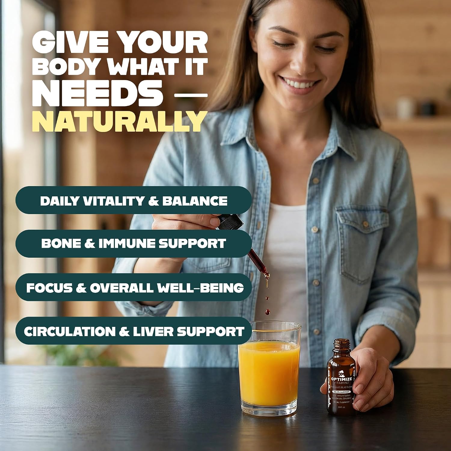 Optimise Vitaminz Liquid Vitamin D3 K2 Drops with Dandelion Root and Bilberry - görsel 6