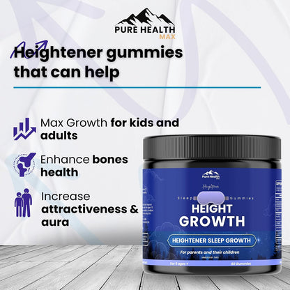 Heightener Height Growth Sleep Gummies - Vitamins to Support Height Potential, Natural Height Support Supplement for Kids and Adults | Calcium & Melatonin Multivitamin - 60 Gummies