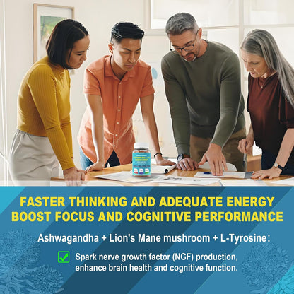 Focus Memory & Energy Gummies - L-Tyrosine + Methyl B12 1000 µg, B6 50mg, D3 C, Lion's Mane Mushroom - Sugar Free