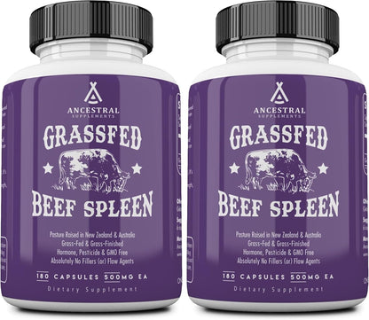 Ancestral Supplements Grass Fed Beef Spleen Food Supplement - 3000mg, 180 Capsules