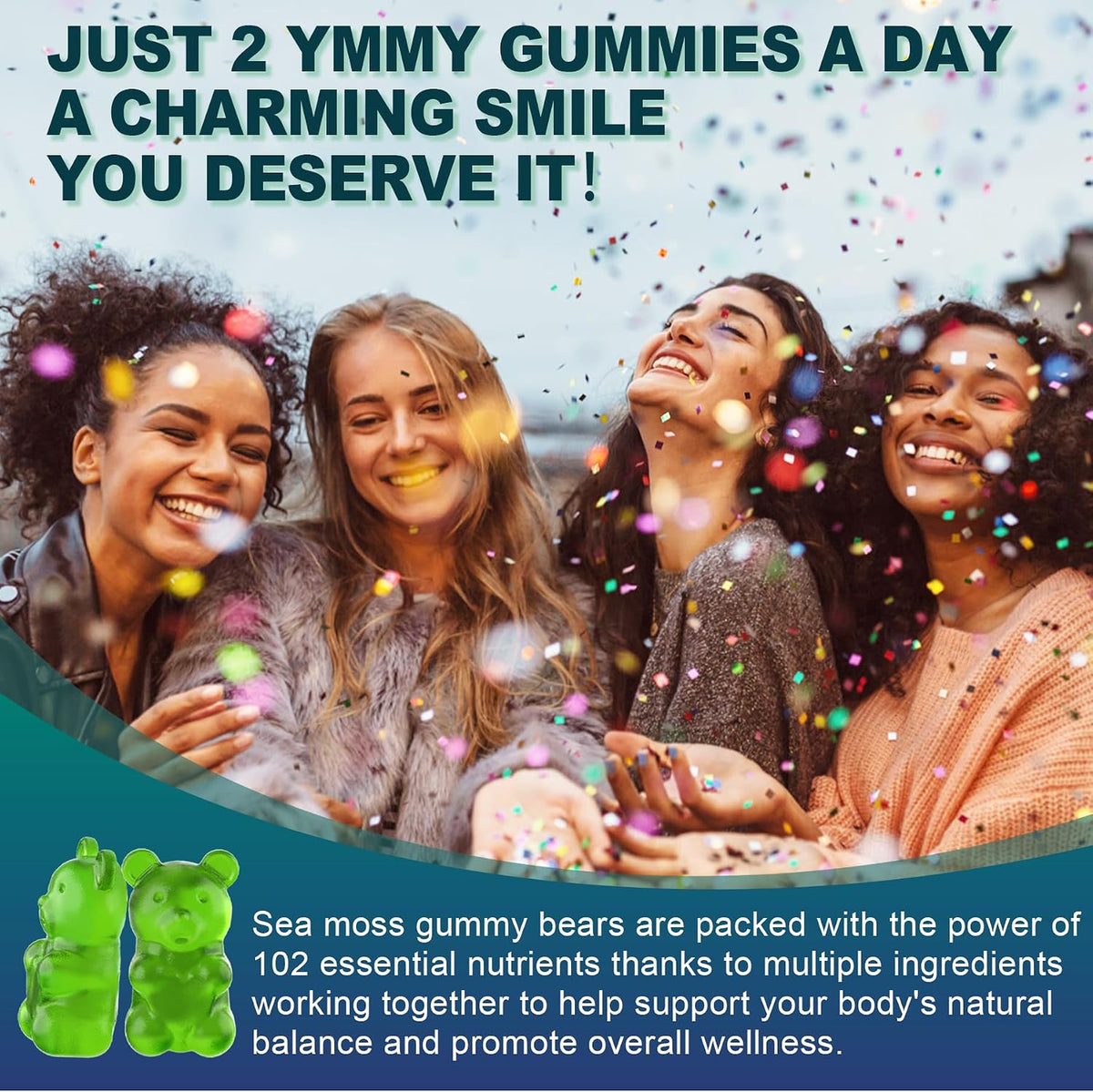 Sea Moss Gummies – Sugar-Free, Extra Strength Irish Moss Supplement with Iodine, Chlorophyll, ACV, D3, Burdock Root, Bladderwrack – Vegan, 2-Pack - görsel 3