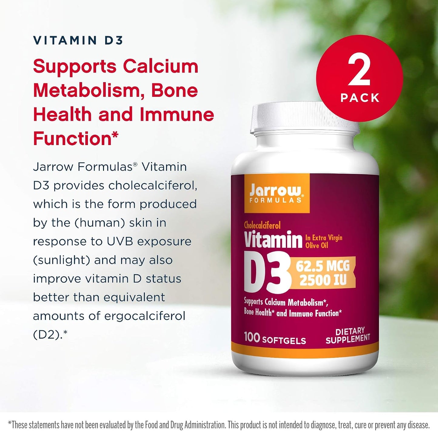 Jarrow Formulae Vitamin D3 2500 IU, 200 Softgels – Bone & Immune Support - görsel 3
