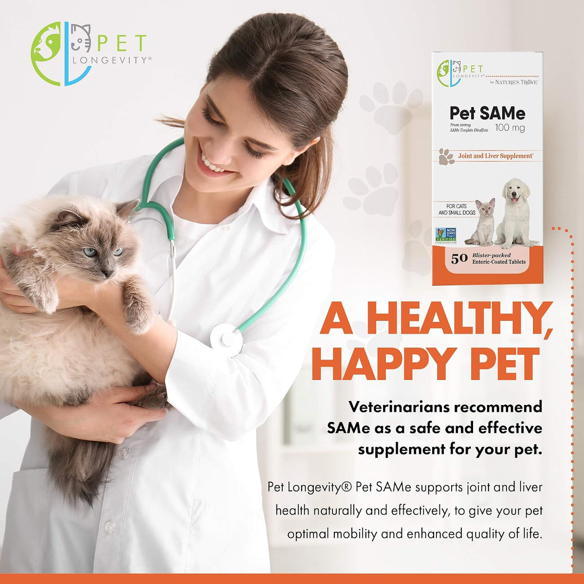 Pet Longevity SAM-e 100 mg – Liver and Joint Support for Cats & Small Dogs – 50 Enteric Coated Tablets - görsel 5