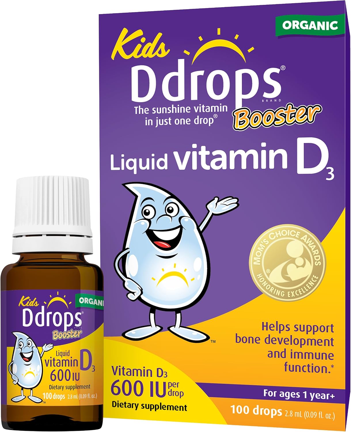 Ddrops Kids Booster 600IU 100 Drops - Daily Liquid Vitamin D for Children - görsel 1