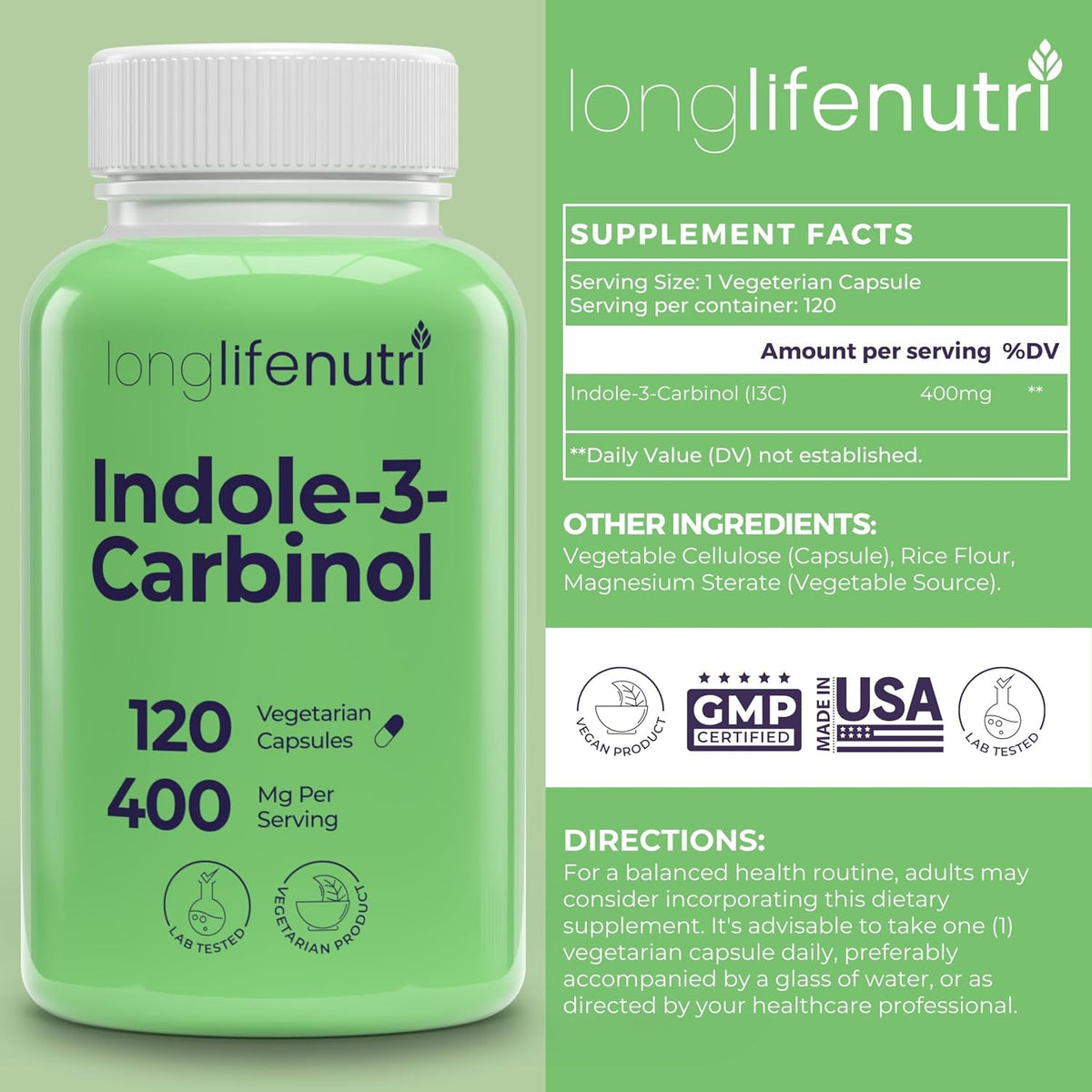 LongLifeNutri Indole-3-Carbinol 400mg - 120 Vegetarian Capsules - görsel 2