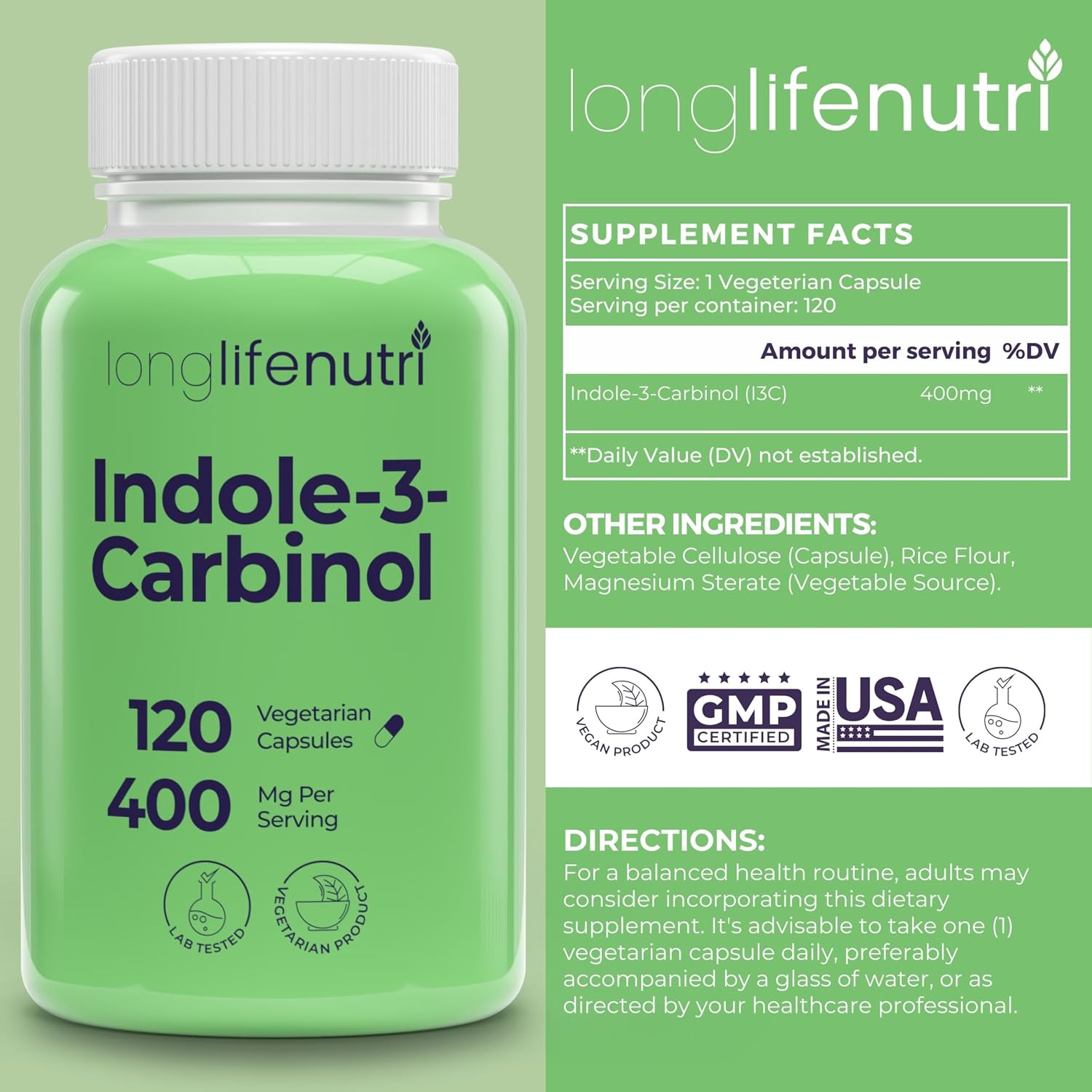LongLifeNutri Indole-3-Carbinol 400mg - 120 Vegetarian Capsules - görsel 2