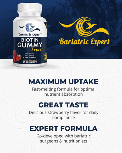Bariatric Expert Biotin Vitamin – Fast-Melting Dietary Supplement for Adults Post Bariatric Surgery, 90 Chews