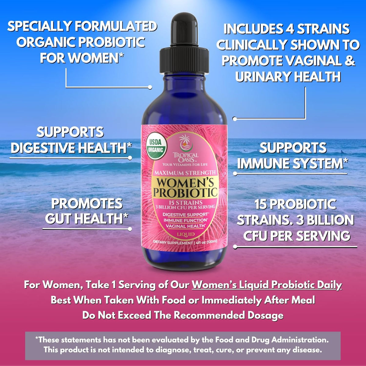 Organic Liquid Probiotic for Women - pH Balance, Feminine Health & Digestive Support - 15 Strains, 40 Servings - görsel 3