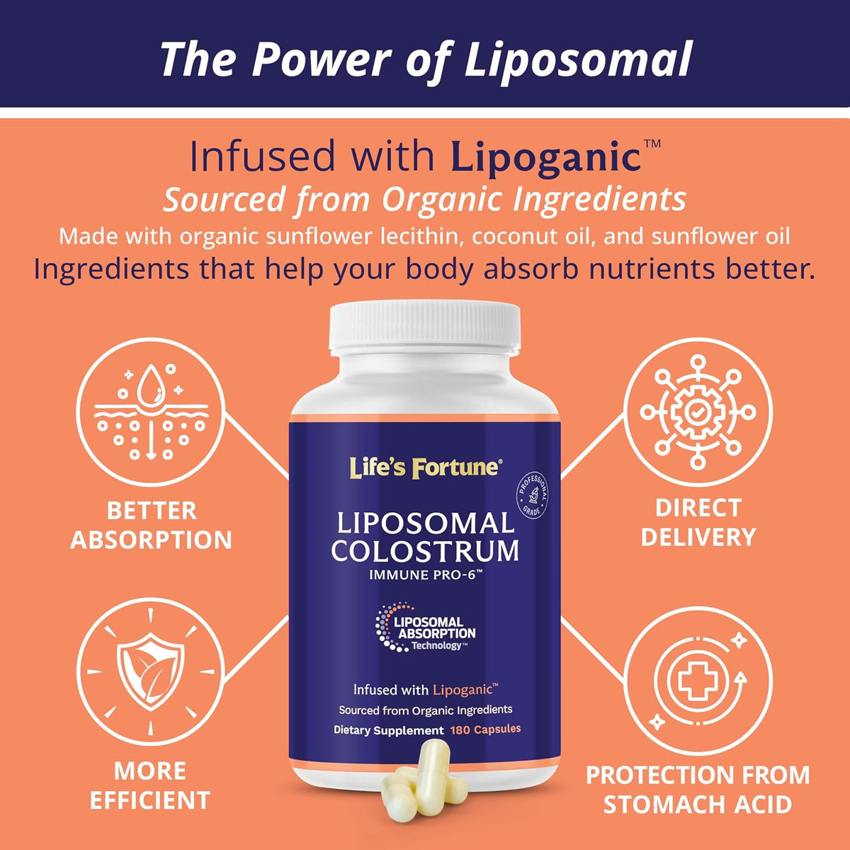 Life's Fortune Liposomal Bovine Colostrum Capsules – Immune Support, Gut Health, Muscle Wellness – 180 Capsules, 1500 mg - görsel 5