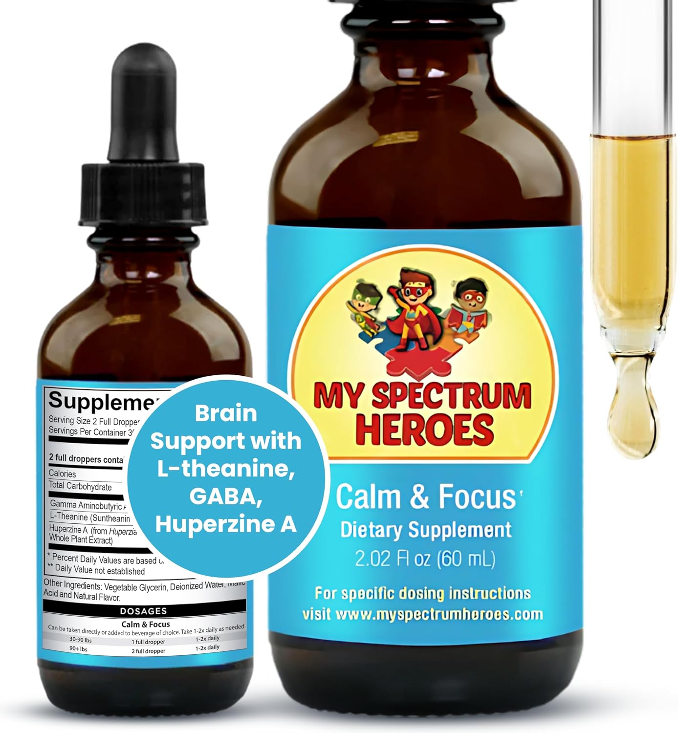 My Spectrum Heroes Calm & Focus Supplement Drops - Brain Support with L-theanine, GABA, Huperzine A - 60 ml - görsel 1