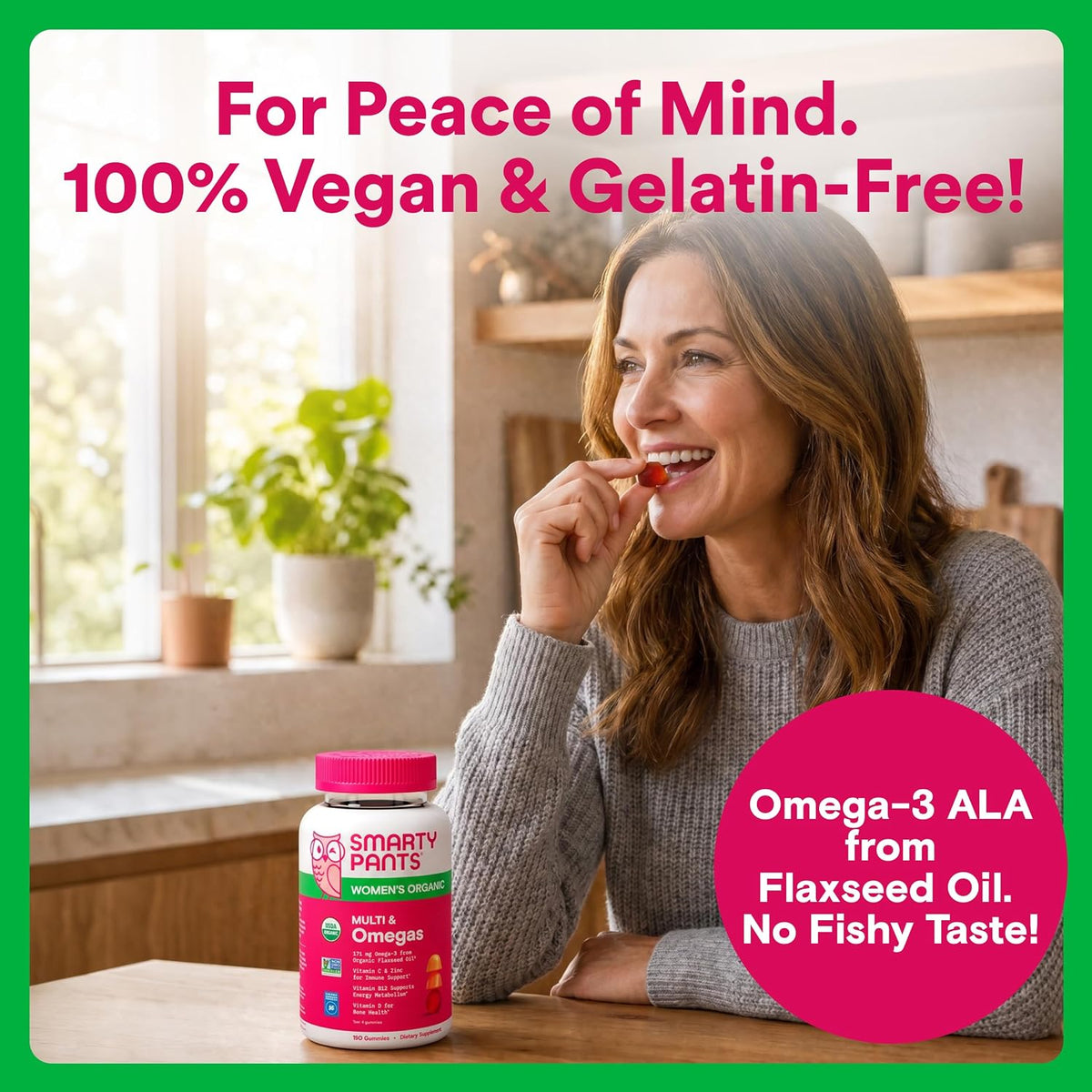 SmartyPants Organic Women's Multivitamin Gummies: Biotin, Methylfolate, Omega-3 (ALA), Vitamin D3, C, Vitamin B12, B6, A, K & Zinc, Inositol, Gluten-free, Vegetarian, 120 Count (30 Day Supply) - görsel 8