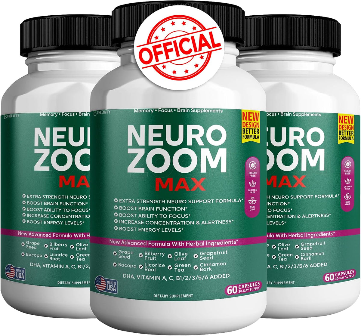Neuro Zoom Max Extra Strength Brain Support with Herbal Ingredients, 60 Capsules - görsel 8