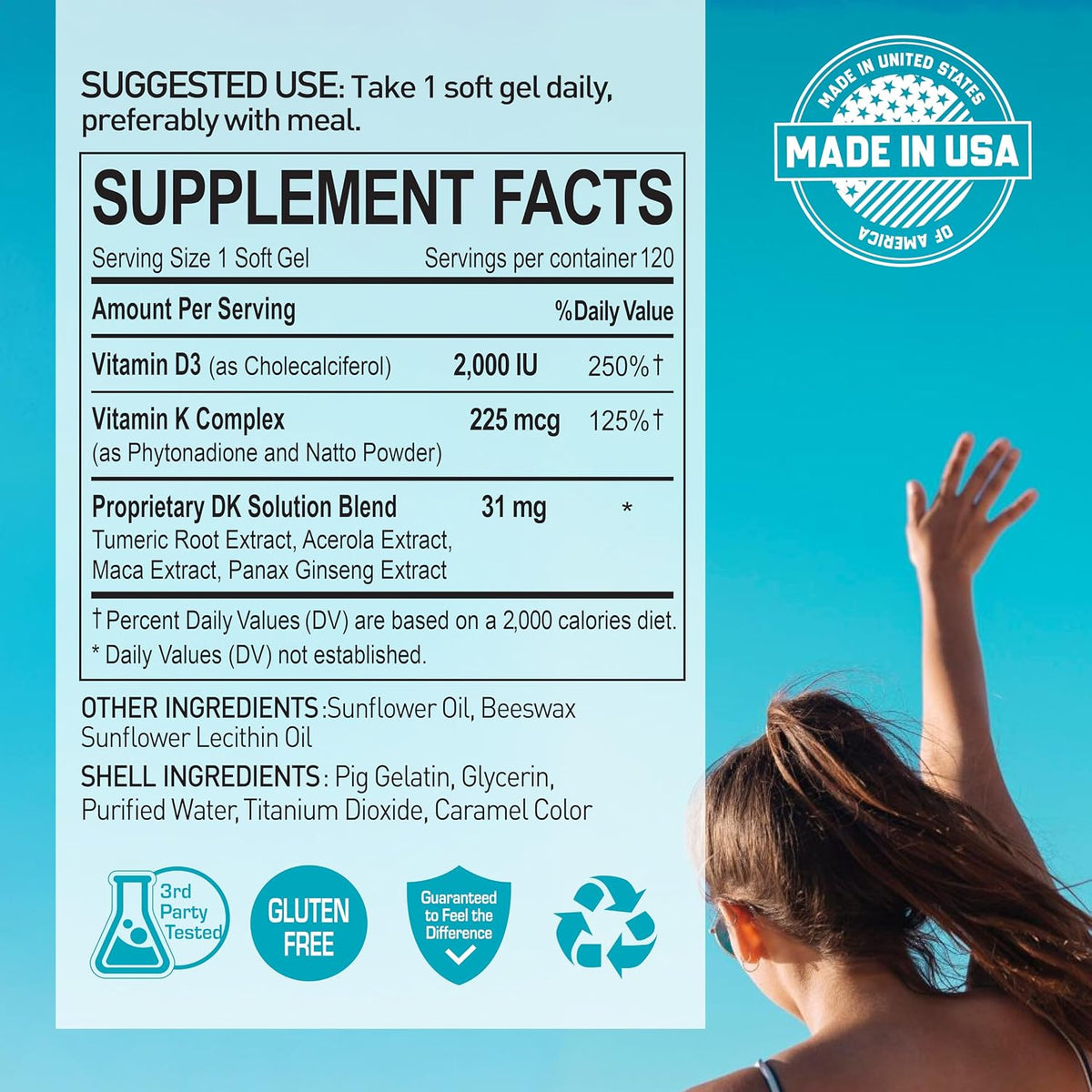 NANOWELL DK Solution Vitamin D3 2000 IU (50 µg) + K Complex - Food Supplement for Bone, Muscle and Immune Health Support - 120 Softgels, 120-Day Supply - görsel 3