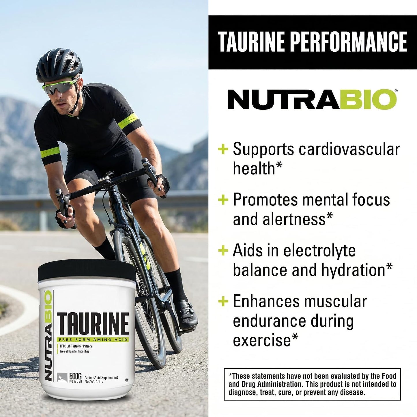 NutraBio Taurine Powder 500g | Pure Free-Form L-Taurine Amino Acid Supplement | Supports Cellular Health, Energy, and Wellness | Non-GMO, USP Grade - görsel 3
