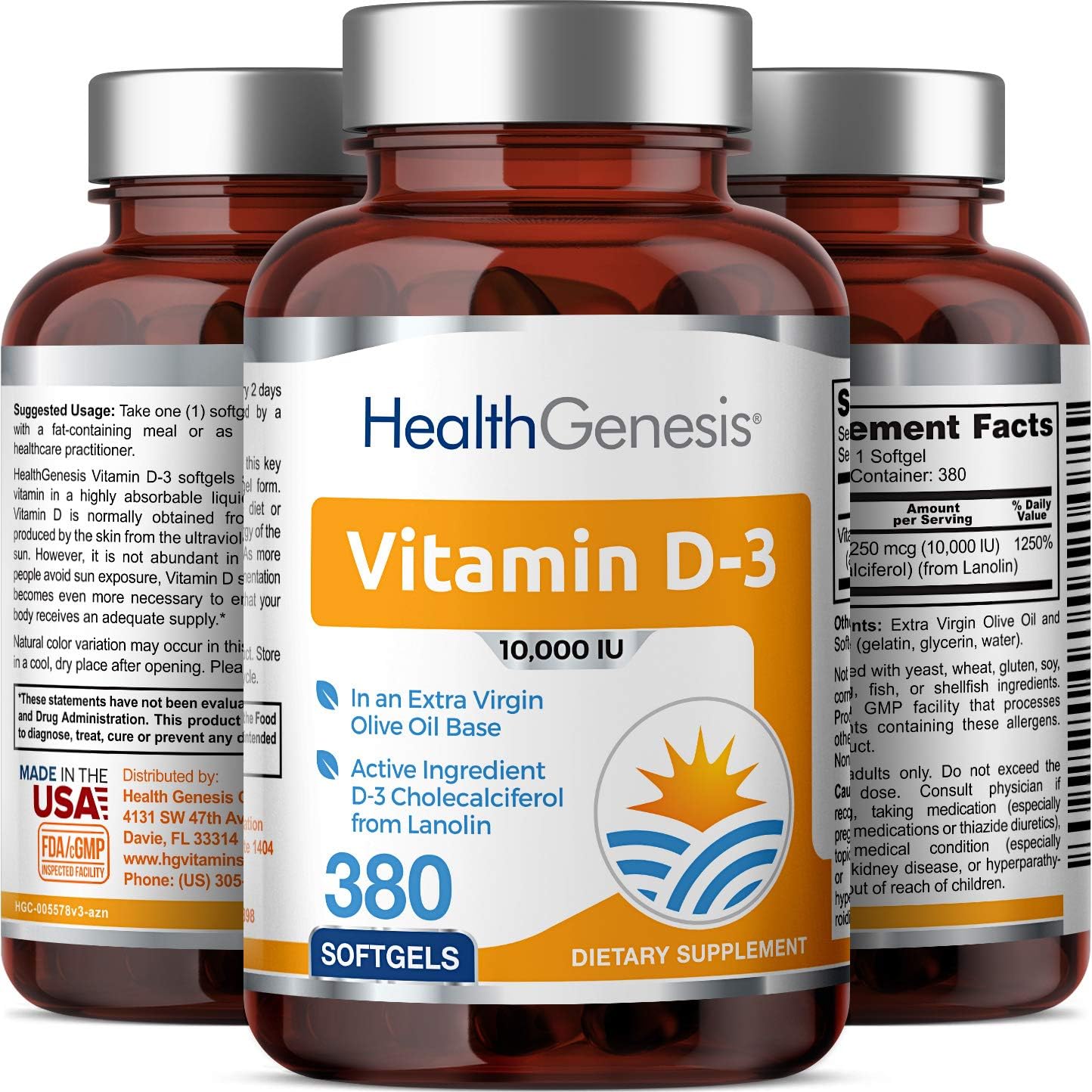 Vitamin D3 10000 IU 380 Softgels - High Strength with Extra Virgin Olive Oil, Non-GMO, Soya-Free - görsel 4