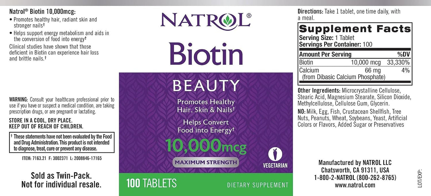 Natrol Biotin Maximum Strength 10,000mcg – 200 Tablets - görsel 2