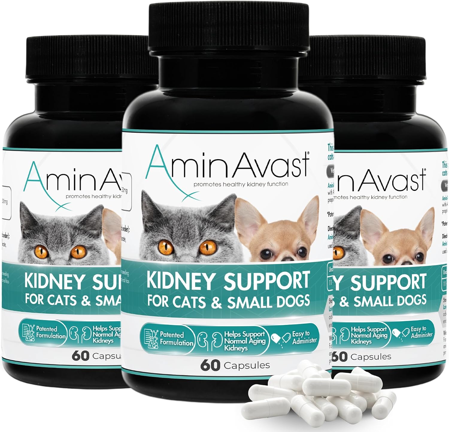 AminAvast Kidney Support Supplement for Cats and Small Dogs – 300 mg Three-Pack (60 Sprinkle Capsules) - görsel 1