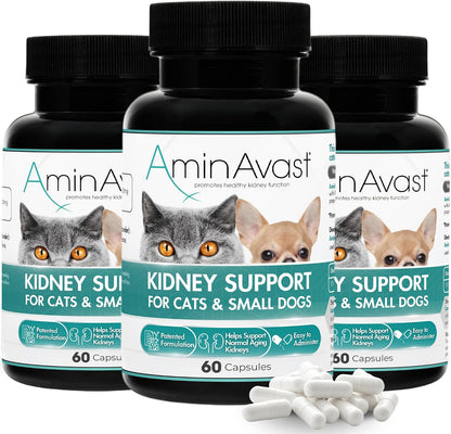 AminAvast Kidney Support Supplement for Cats and Small Dogs – 300 mg Three-Pack (60 Sprinkle Capsules)