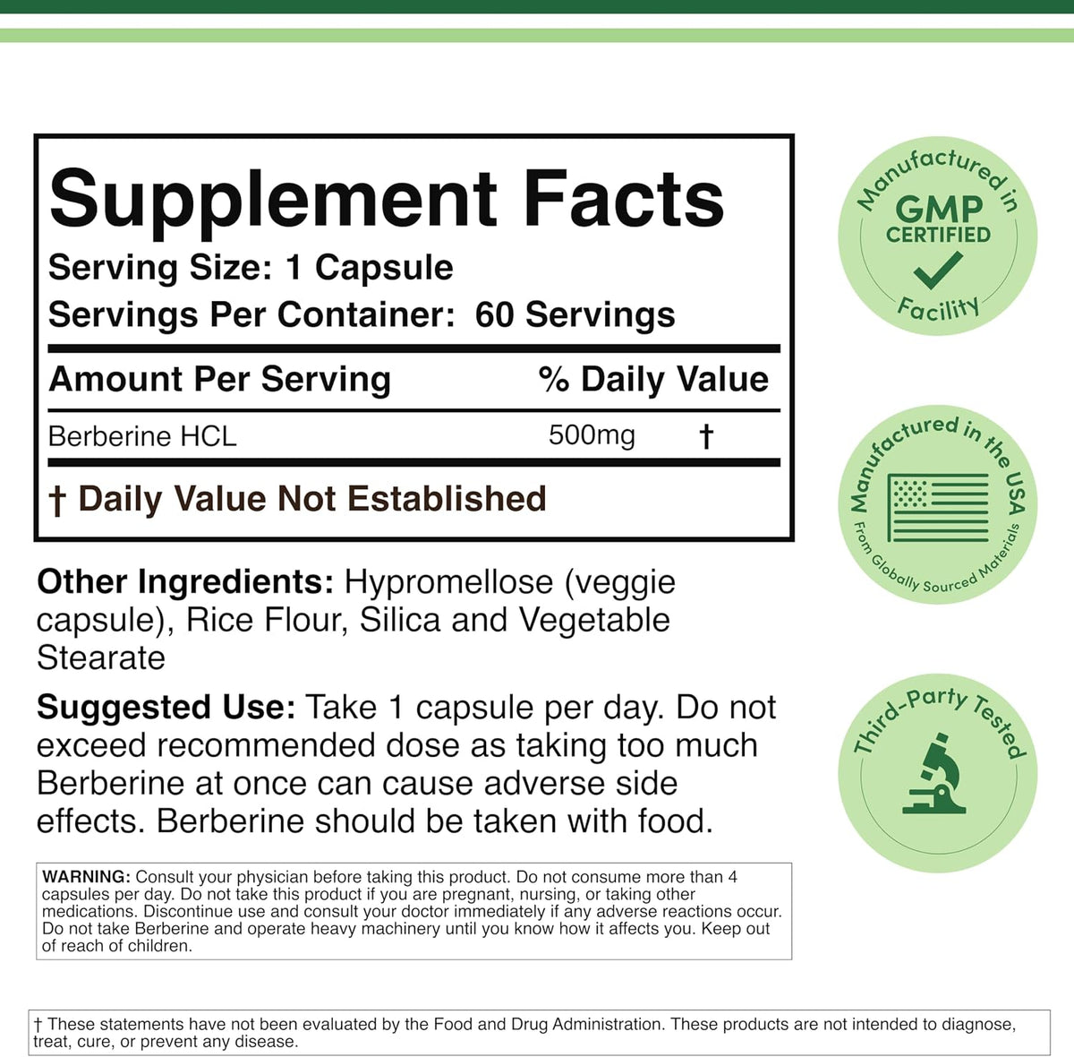 Double Wood Berberine Supplement 500 mg, 60 Capsules – High Purity 97% HCl, AMPK Activator - görsel 2