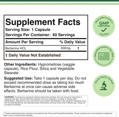 Double Wood Berberine Supplement 500 mg, 60 Capsules – High Purity 97% HCl, AMPK Activator