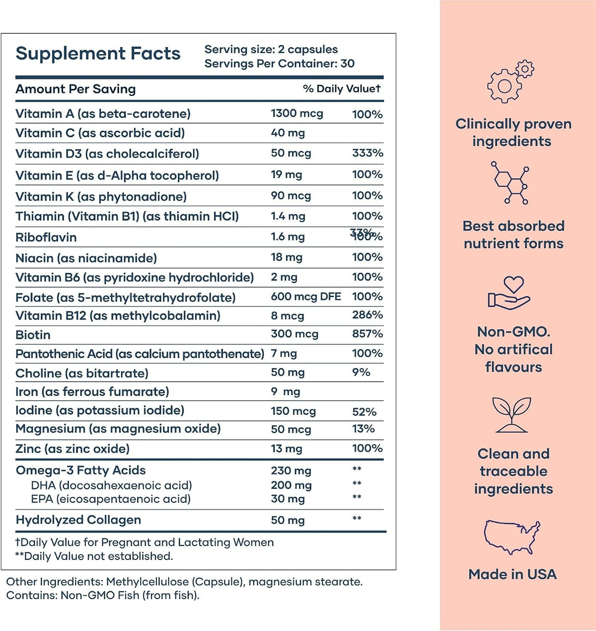 BabyRx Complete Postnatal+ - Postnatal Vitamins with Omega-3 DHA, EPA, Collagen, Folate, Iron, 60 Capsules - görsel 6