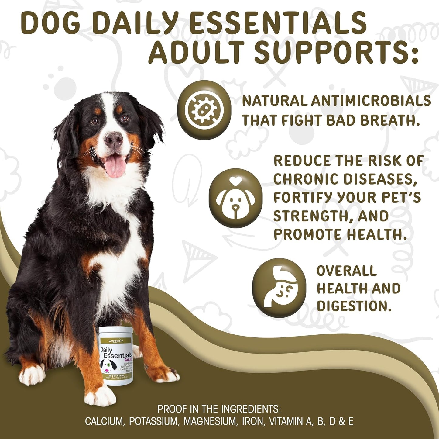 Waggedy Daily Essentials Adult Soft Chews – Dog Multivitamin & Immune Support (120 Chews) - görsel 2