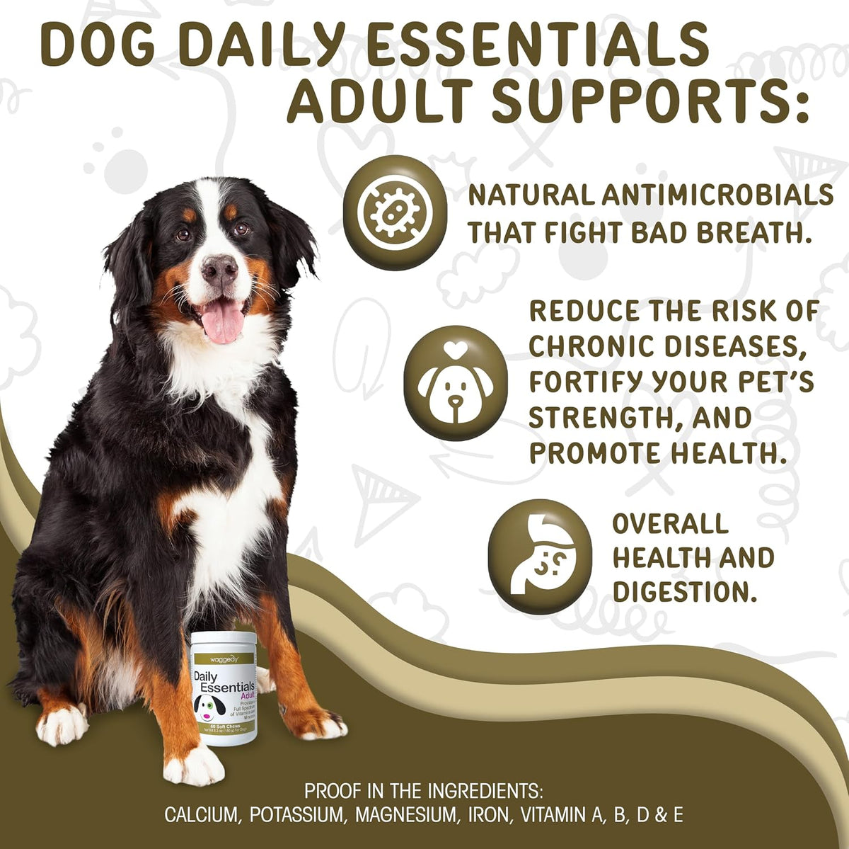 Waggedy Daily Essentials Adult Soft Chews – Dog Multivitamin & Immune Support (120 Chews) - görsel 2