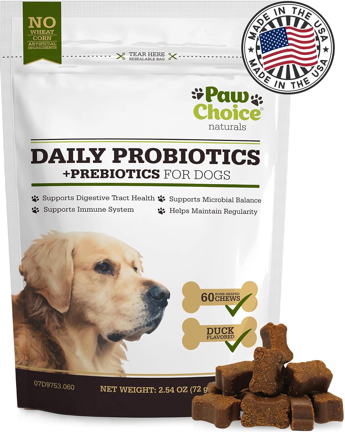 Paw Choice Probiotics for Dogs with Prebiotics - Daily Chews for Gut Health, Digestion, Regularity, and Immune Support - görsel 1