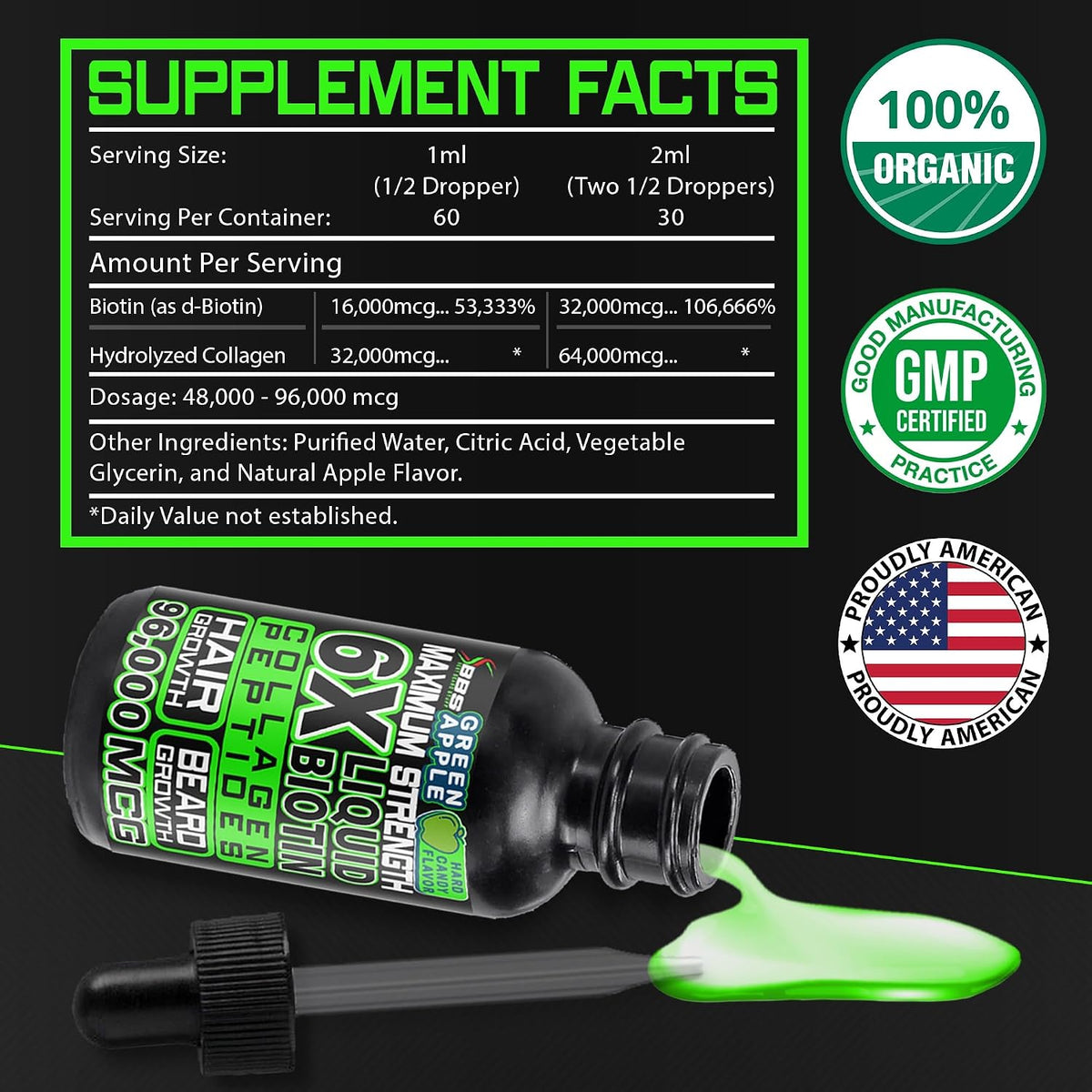 Liquid Biotin Collagen Peptides for Beard Growth and Thickening – Men's Hair Supplement - görsel 7