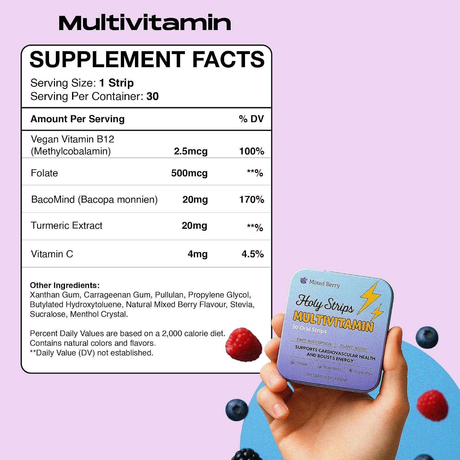 Holy Strips Multivitamin Dissolvable Oral Supplement Strips, Sugar Free, High Absorption, Gluten-free, Individually Wrapped, 30 Count - görsel 2