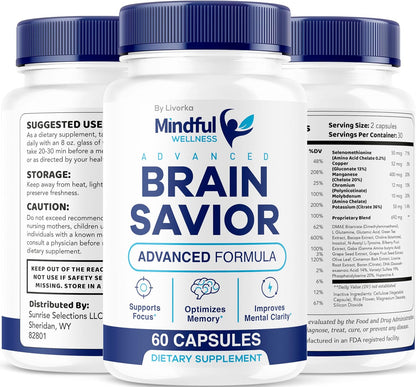 (5 Pack) Mindful Wellness Advanced Brain Saviour Capsules, Official Mindful Wellness Supplement Pills, Mindful Wellness Support Capsules Premium Formula – All Natural Pills, 300 Capsules for 5 Months